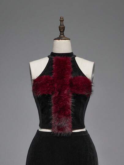 Goth سترة جلد مخملية بصليب عتيقة ذات طراز جوتي