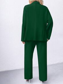 SHEIN Clasi Plus Size Women Solid Color Lapel Collar Long Sleeve Casual Blazer Jacket, Spring & Fall Graduation,Back To School,Teacher Outfits For Women Autumn - Dark Green - View 2