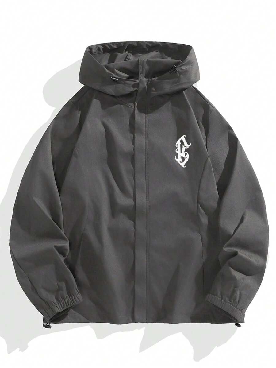 Manfinity Homme Plus Size Men's Solid Color Hooded Long Sleeve Casual Versatile Jacket - Grey - View 1