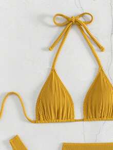 Bonvoyette 女性夏季海灘純色頸掛比基尼套裝，連裙套裝3入組