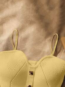 Resyla Women's Metal Decor Ribbed Camisole Top - Yellow - View 3