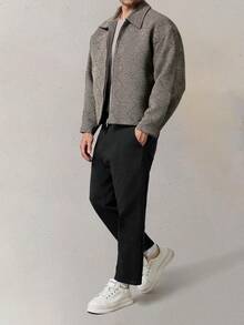 Airaco 休闲时尚男士拉链宽松长袖外套 - 灰色 - 查看 3