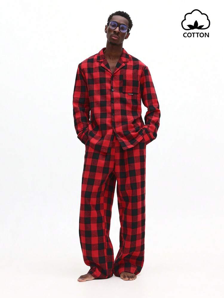 Flanell-Pyjama-Set mit Knopfleiste und Karomuster