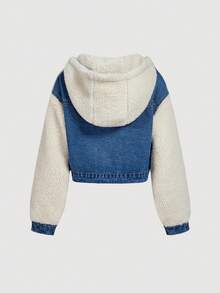 Sweetra Women's Casual Color Block Hooded Denim Jacket, Autumn/Winter