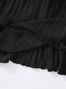 Rochie elegantă pentru fete, cu dungi, volane, decorată cu perle, și geantă crossbody, stil prințesă, ținută dulce - Negru - Vizualizare 5