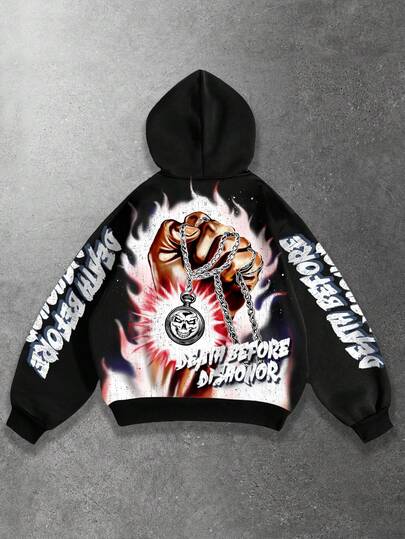 Street Life Sudadera con capucha con estampado digital de puño para hombre