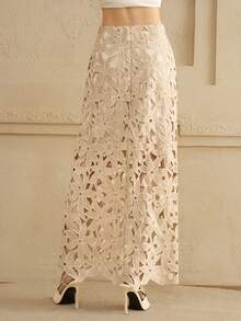 Arave Chân váy chữ A khoét lỗ họa tiết hoa bằng polyester cho nữ, thanh lịch khi đi làm hàng ngày và đi họp mặt - Màu Khaki - Xem 7