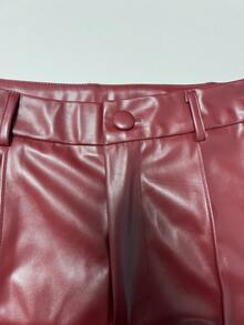 SHEIN Franclia 女式优雅纯色直筒中腰办公室裤 - 酒紅色 - 查看 5