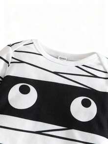 SHEIN Playful Pals 两件套男婴僵尸木乃伊万圣节服装套装，圆领长袖连体衣配帽子，婴儿连体衣，派对服装，3-24个月男婴万圣节服装，男婴万圣节服装，恐怖婴儿服装，新生儿万圣节服装，婴儿万圣节服装，木乃伊婴儿服装，婴儿万圣节服装，婴儿木乃伊服装，秋冬季 - 白色 - 查看 6