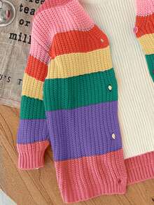 SHEIN Babygirl Cute Colorful Striped Cardigan Sweater, Versatile For Autumn/Winter - Multicolor - View 7