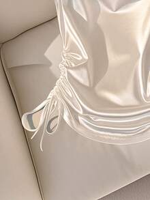 SHEIN PETITE 女式白色褶皱围脖领吊带背心 - 白色 - 查看 3