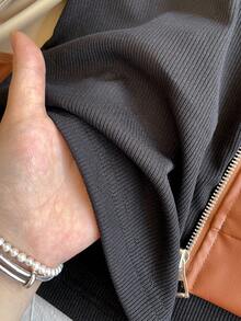 Tween Girls' Chic Faux Leather Jacket & Turtleneck Top & Pleated A-Line Skirt 3 Pieces Outfit, Stylish And For Spring/Autumn Daily Wear Or Gatherings - Brown - View 3