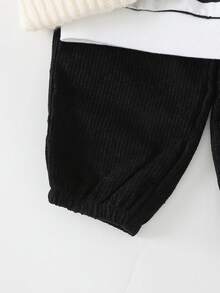 THE HAPPY LOOK 2pcs/Set Young Boy Cartoon Face Pattern Knit Soft Crew Neck Long Sleeve Pullover Pullover Sweatshirt & Elastic Waist Jogger Pants Set