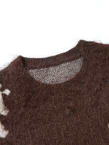 Manfinity EMRG Men's Casual Cross Pattern Crew Neck Fleece Knit Sweater, Autumn/Winter, Long Sleeve Top - Coffee Brown - View 3