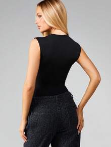 MISSGUIDED 女式长袖圆领紧身衣经典修身连体衣上衣 - 黑色 - 查看 2