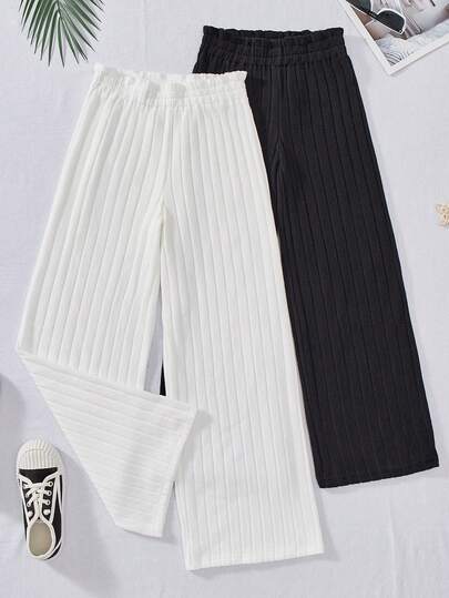 SHEIN Vintaside Kids 2件套黑色和橄榄绿直筒裤，柔软舒适