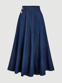 Sweetra Women's Fashion Commuter Umbrella Pleated Denim Skirt - Blue - View 1
