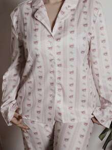 Lupita Cardoza Pink Striped Print Shirt And Pants Set, Versatile For Home And Outdoor - Pink - View 6