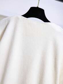 GlowEve CURVE Áo khoác cardigan dài bằng vải nỉ ấm áp, dáng rộng cỡ lớn dành cho nữ, mùa thu/đông - Màu be - Xem 7