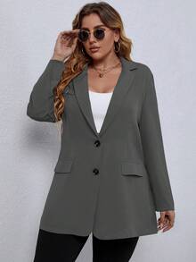 EMERY ROSE Áo khoác cổ ve đơn cài khuy đơn giản thời trang dành cho nữ cỡ lớn - Màu xám đen - Xem 5