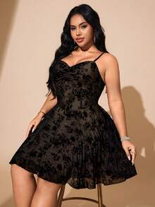 Hourglow Plus Size Solid Color Ruched Sexy Spaghetti Strap Summer Dress, For Hourglass Body Shape/Valentine's Day