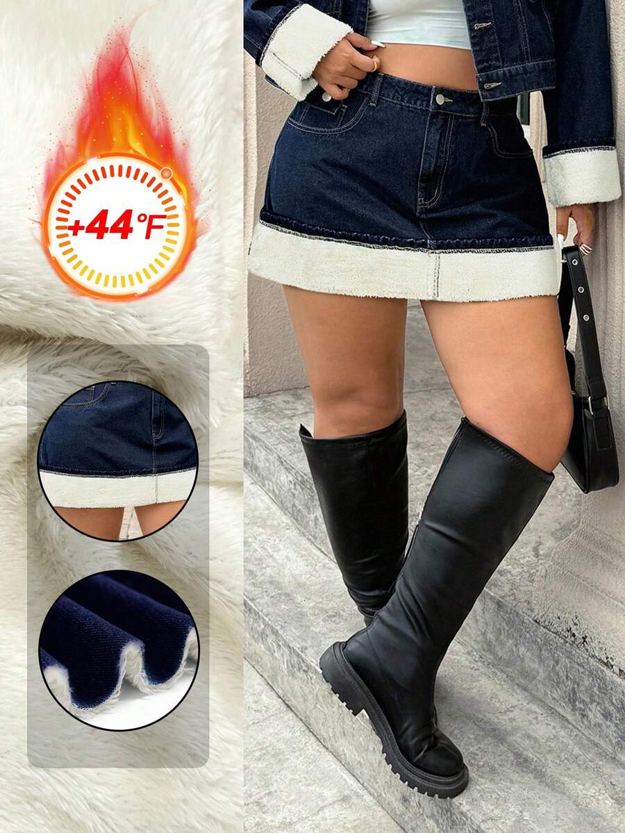 SHEIN ICON Plus Size High Waist Slimming Denim A-Line Skirt - Blue - View 1