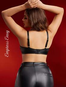 EmpressEnvy Women's Fashionable Alluring Black Leather Plus Size Supportive & Contouring Lingerie, Suitable For Daily Wear, Festivals, Parties, Commuting, And Vacation - Black - View 3