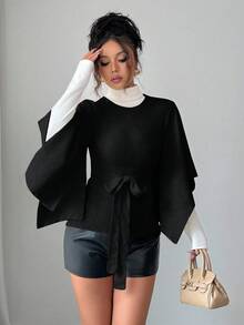 Elenzga Women's Casual Solid Color Sweater, Autumn/Winter - Black - View 4