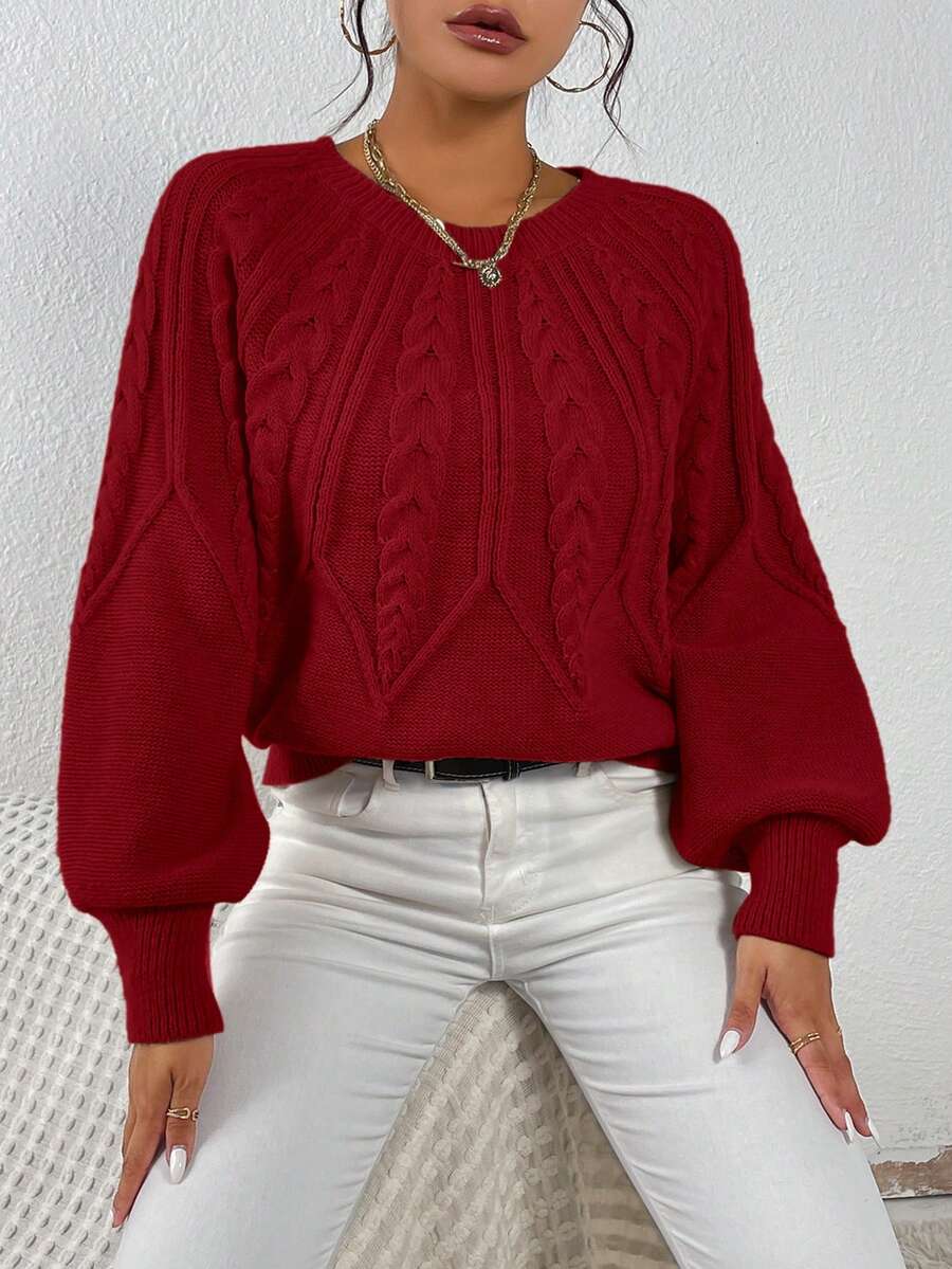 SHEIN LUNE 女士休闲长袖套头衫,秋冬 - 紅色 - 查看 1