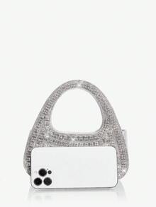 SHEIN SXY 女士手提包、晚装包、银色、时尚、奢华、钻石、闪亮，适合鸡尾酒会、派对、舞会、俱乐部、约会、生日、晚会、约会之夜、舞会 - 銀色 - 查看 5