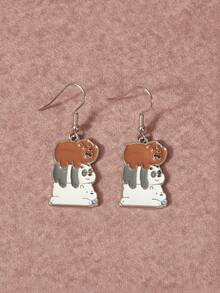 We Bare Bears X SHEIN 1 Pair Fashionable Women's Cartoon Bear Pattern Casual Zinc Alloy Earrings - Platinum - View 4