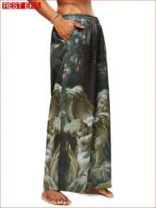 SHEIN Rest Era Men's Baby Printed Pants With Classical Artistic Pattern, Filled With Artistic And Retro Vibe, Loungewear Bottom, Winter