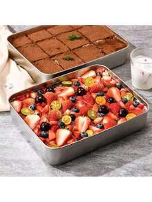 Stainless Steel Square Flat Tray With Lid, For Tiramisu, Baking And Serving Dishes - Multicolor - View 7