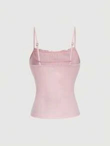 SHEIN MOD Women's Casual Versatile Lace Trim Camisole,New Year Look, Holiday,Cute,Tea Party,Garden Party,Fairy Top, Pink Bow Top,Women's Country Clothing, ,Boho ,Y2K,Tank Top - Pink - View 4