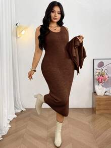 Firerie 2 件套大码女式斗篷式毛衣和 V 领直筒连衣裙套装，适合情人节、音乐会、表演、约会、正式晚宴、庆典、婚礼、性感、优雅、通勤、返校、度假、海滩、浪漫、办公室女士、美人鱼风格、生日派对蝙蝠袖连衣裙两件套针织两件套长袖优雅两件套舒适两件套秋冬 - 巧克力棕 - 查看 4