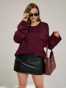 Auralis Damen Pullover in Große Größen, Mode für Herbst und Winter, lässig, locker, bequem, vielseitig, schlank, locker, langärmelig, rot, Herbst, Winter, Grundpullover, Herbst Top, Burgund - Bordeaux - Übersicht 4