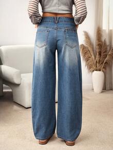 EMERY ROSE Jeans de mezclilla casual desgastados para mujer - Azul - Ver 3