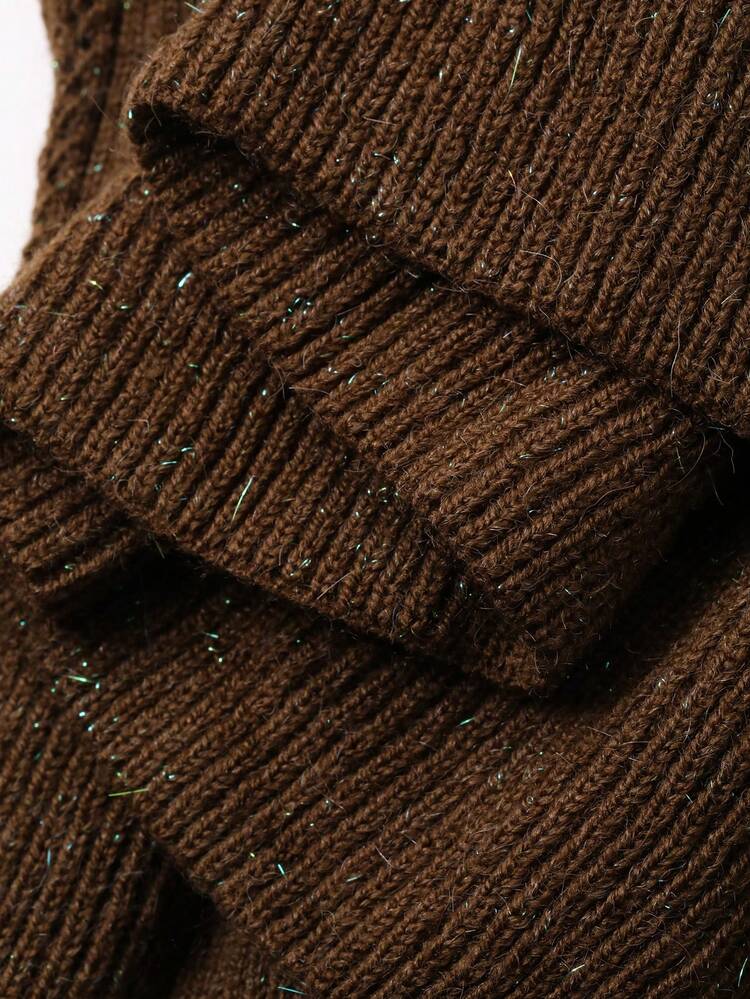 Women's Loose Business Casual Metal Buckle Decor Elegant Knit Cardigan, Suitable For Commuting, Autumn/Winter