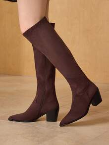 MOTF FASHION CHUNKY HEEL ZIPPER SIDE OVER-THE-KNEE BOOTS - Burgundy - View 3
