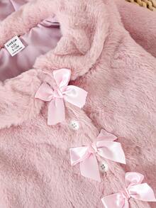 SHEIN Abrigo con capucha rosa para bebé/niña pequeña, diseño de cuello con solapa de manga larga, dulce y versátil, adecuado para salidas diarias