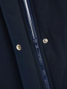 EMERY ROSE Plus Size Jacket With Adjustable Drawstring Waist, Casual Large Pocket Decor, Blue & White Striped Contrast Lining, Suitable For Commuting And Leisure