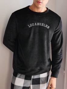 Snug Zone Men's Lightweight Activewear Reversible Fleece Comfortable Casual Fluffy Cozy Homewear Pullover Crew Neck Top, Suitable For Autumn/Winter - Black - View 4