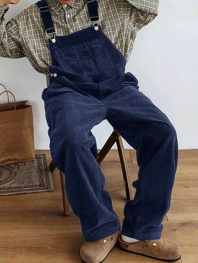 Manfinity Hypemode 男士休闲街头风灯芯绒背带裤，冬季款