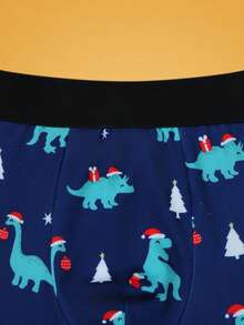 Quần lót boxer họa tiết khủng long và cây thông Noel dễ thương, đồ lót thoải mái cho thanh thiếu niên - Màu xanh hải quân - Xem 3