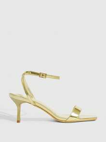 CUCCOO SZL 女士金色金属PU银色水钻装饰绑带方头时尚性感魅力派对夜店猫跟凉鞋 - 金色 - 查看 4