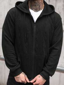 Manfinity Homme Hanorac cu glugă, texturat, cu fermoar, pentru bărbați, casual, culoare uni, top cu mânecă lungă