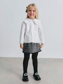 Maija Kids 年轻女孩宽松白色荷叶边领长袖休闲衬衫 - 白色 - 查看 4