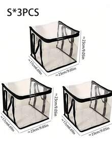 1/3个装大容量透明PVC收纳袋，防水可折叠拉链手提整理袋，带提手，适用于学校、大学宿舍、办公室用品、家居收纳、旅行打包、衣柜收纳等。