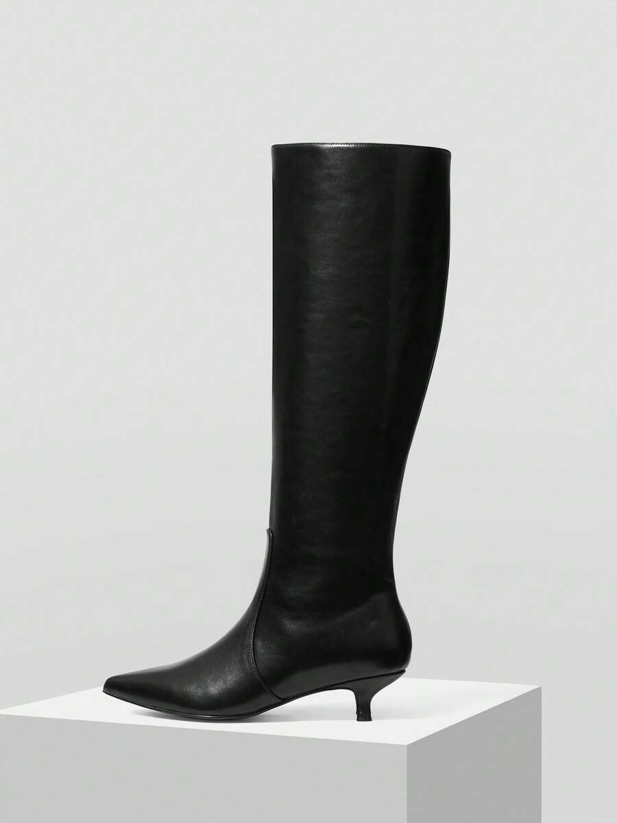 MOTF POINT TOE ZIPPER SIDE KNEE-HIGH BOOTS FOR CHRISTMAS - Black - View 2