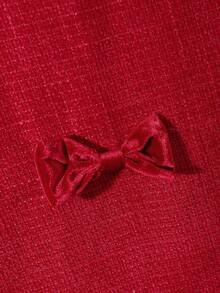 青少年女孩优雅时尚立领无袖宽松 A 字短款粗花呢面料蝴蝶结装饰连衣裙，适合圣诞派对